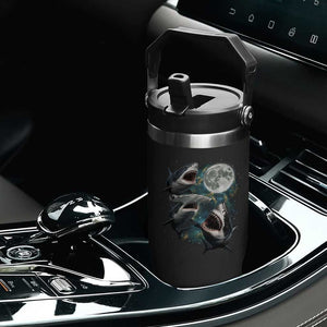Funny Sharks Howling at Moon Flip Straw Tumbler Funny Great White Sharks and Hammerhead Shark