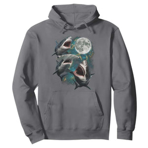 Funny Sharks Howling at Moon Hoodie Funny Great White Sharks and Hammerhead Shark