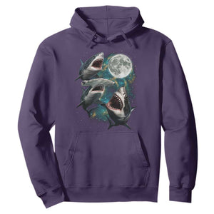 Funny Sharks Howling at Moon Hoodie Funny Great White Sharks and Hammerhead Shark