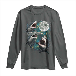Funny Sharks Howling at Moon Long Sleeve Shirt Funny Great White Sharks and Hammerhead Shark