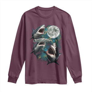 Funny Sharks Howling at Moon Long Sleeve Shirt Funny Great White Sharks and Hammerhead Shark