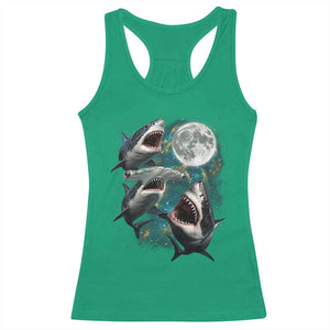 Funny Sharks Howling at Moon Racerback Tank Top Funny Great White Sharks and Hammerhead Shark