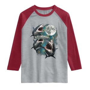 Funny Sharks Howling at Moon Raglan Shirt Funny Great White Sharks and Hammerhead Shark