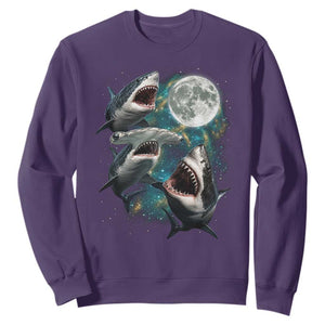 Funny Sharks Howling at Moon Sweatshirt Funny Great White Sharks and Hammerhead Shark