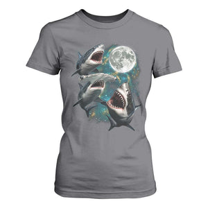 Funny Sharks Howling at Moon T Shirt For Women Funny Great White Sharks and Hammerhead Shark