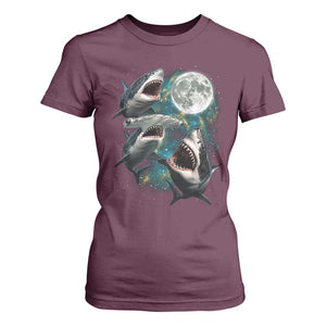 Funny Sharks Howling at Moon T Shirt For Women Funny Great White Sharks and Hammerhead Shark