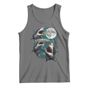 Funny Sharks Howling at Moon Tank Top Funny Great White Sharks and Hammerhead Shark