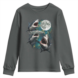 Funny Sharks Howling at Moon Youth Sweatshirt Funny Great White Sharks and Hammerhead Shark
