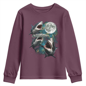Funny Sharks Howling at Moon Youth Sweatshirt Funny Great White Sharks and Hammerhead Shark