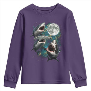 Funny Sharks Howling at Moon Youth Sweatshirt Funny Great White Sharks and Hammerhead Shark