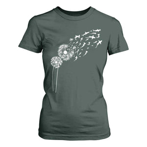 Shark Dandelion Flower for Ocean Wildlife Lover T Shirt For Women TS11 Dark Forest Green Print Your Wear