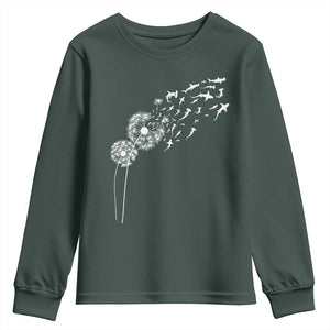 Shark Dandelion Flower for Ocean Wildlife Lover Youth Sweatshirt TS11 Dark Forest Green Print Your Wear