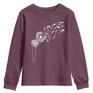Shark Dandelion Flower for Ocean Wildlife Lover Youth Sweatshirt TS11 Maroon Print Your Wear