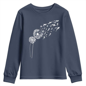 Shark Dandelion Flower for Ocean Wildlife Lover Youth Sweatshirt TS11 Navy Print Your Wear