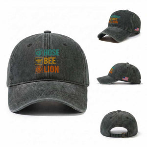 Hose Bee Lion Funny Meme Word Pun Retro Washed Cotton Baseball Cap