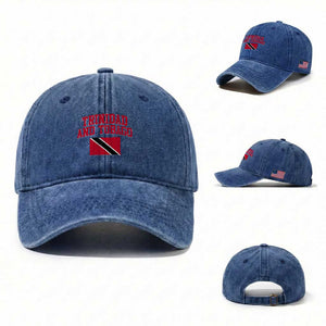 Trinidad And Tobago Athletic Throwback Design Washed Cotton Baseball Cap Vintage Trinidadian Flag