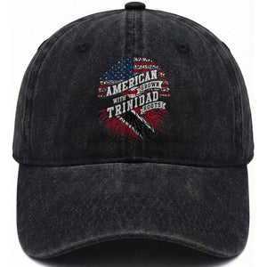 American Grown WIth Trinidad Roots Washed Cotton Baseball Cap Proud Trinidadian and Tobagonian Americans