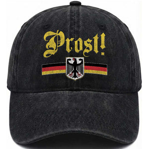 Prost Oktoberfest Beer Drinking Washed Cotton Baseball Cap German Flag Bundesadler Coat of Arms