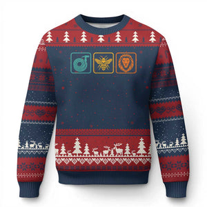 Hose Bee Lion Icons Funny Meme Retro Ugly Christmas Sweater
