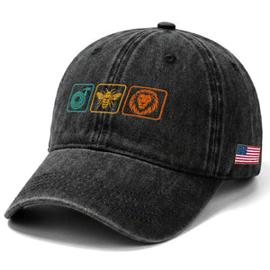 Hose Bee Lion Icons Funny Meme Retro Washed Cotton Baseball Cap