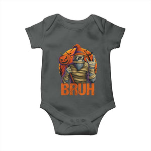 Funny Halloween Bigfoot Baby Onesie Bruh Spooky Mummy Sasquatch Jack O Lantern TS11 Dark Heather Print Your Wear