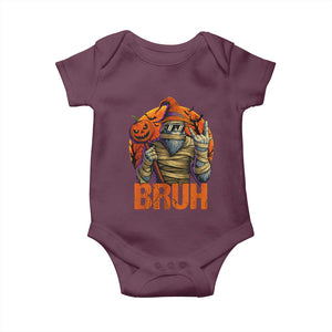Funny Halloween Bigfoot Baby Onesie Bruh Spooky Mummy Sasquatch Jack O Lantern TS11 Maroon Print Your Wear