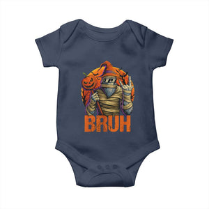 Funny Halloween Bigfoot Baby Onesie Bruh Spooky Mummy Sasquatch Jack O Lantern TS11 Navy Print Your Wear