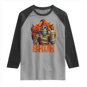 Funny Halloween Bigfoot Raglan Shirt Bruh Spooky Mummy Sasquatch Jack O Lantern TS11 Sport Gray Black Print Your Wear