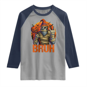 Funny Halloween Bigfoot Raglan Shirt Bruh Spooky Mummy Sasquatch Jack O Lantern TS11 Sport Gray Navy Print Your Wear