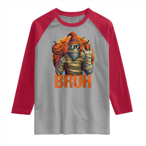 Funny Halloween Bigfoot Raglan Shirt Bruh Spooky Mummy Sasquatch Jack O Lantern TS11 Sport Gray Red Print Your Wear