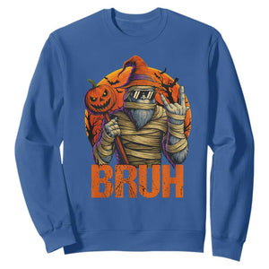 Funny Halloween Bigfoot Sweatshirt Bruh Spooky Mummy Sasquatch Jack O Lantern TS11 Royal Blue Print Your Wear