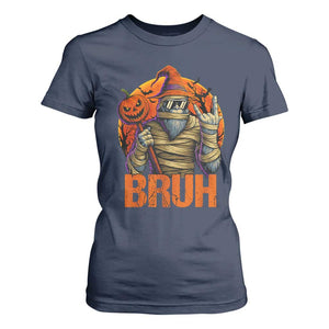 Funny Halloween Bigfoot T Shirt For Women Bruh Spooky Mummy Sasquatch Jack O Lantern TS11 Navy Print Your Wear
