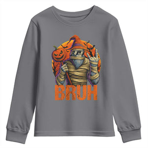 Funny Halloween Bigfoot Youth Sweatshirt Bruh Spooky Mummy Sasquatch Jack O Lantern TS11 Charcoal Print Your Wear