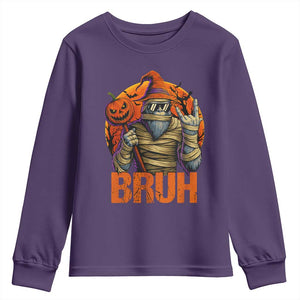 Funny Halloween Bigfoot Youth Sweatshirt Bruh Spooky Mummy Sasquatch Jack O Lantern TS11 Purple Print Your Wear