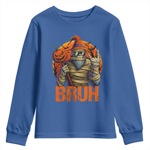 Funny Halloween Bigfoot Youth Sweatshirt Bruh Spooky Mummy Sasquatch Jack O Lantern TS11 Royal Blue Print Your Wear