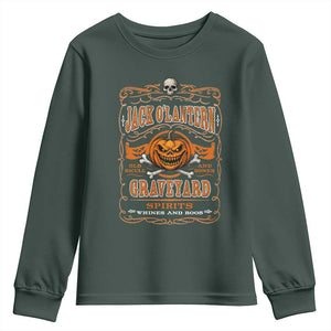 Halloween Jack O Lantern Youth Sweatshirt Scary Skull Pumpkin Face TS11 Dark Forest Green Print Your Wear