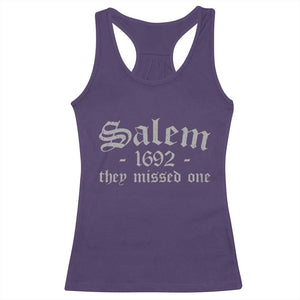 Salem 1692 They Missed One Racerback Tank Top Halloween Feminist Witch Trials Gothic TS11 Purple Print Your Wear
