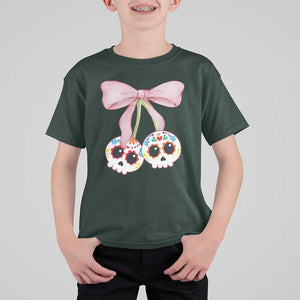 Day Of The Dead T Shirt For Kid Sugar Skull Pink Bow Coquette Aesthetic TS11 Dark Forest Green Print Your Wear
