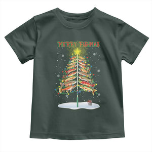 Funny Christmas Fishing Baby Shirt Merry Fishmas Fish Xmas Tree Star TS11 Dark Forest Green Print Your Wear