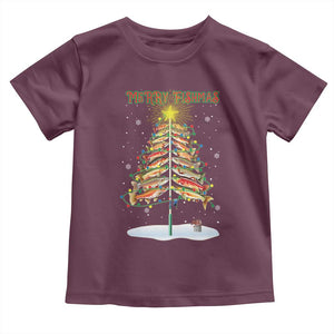 Funny Christmas Fishing Baby Shirt Merry Fishmas Fish Xmas Tree Star TS11 Maroon Print Your Wear