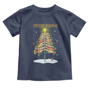 Funny Christmas Fishing Baby Shirt Merry Fishmas Fish Xmas Tree Star TS11 Navy Print Your Wear