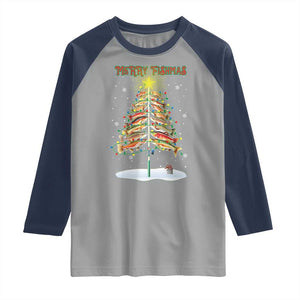 Funny Christmas Fishing Raglan Shirt Merry Fishmas Fish Xmas Tree Star TS11 Sport Gray Navy Print Your Wear