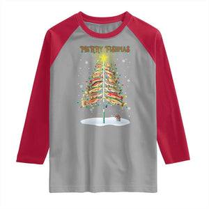 Funny Christmas Fishing Raglan Shirt Merry Fishmas Fish Xmas Tree Star TS11 Sport Gray Red Print Your Wear