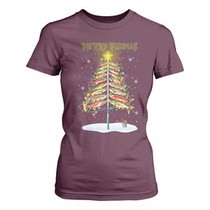 Funny Christmas Fishing T Shirt For Women Merry Fishmas Fish Xmas Tree Star TS11 Maroon Print Your Wear