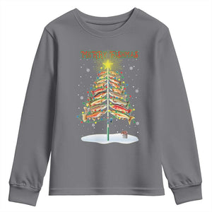 Funny Christmas Fishing Youth Sweatshirt Merry Fishmas Fish Xmas Tree Star TS11 Charcoal Print Your Wear