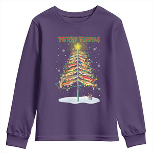 Funny Christmas Fishing Youth Sweatshirt Merry Fishmas Fish Xmas Tree Star TS11 Purple Print Your Wear