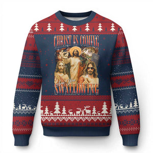 Christ Is Coming Are You Swallowing Ugly Christmas Sweater Funny Offensive Jesus Christian TS11 Navy Red Print Your Wear