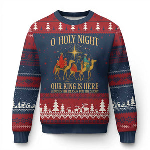 O Holy Night Our King Is Here Jesus Is The Reason Ugly Christmas Sweater Christian Religious Xmas TS11 Navy Red Print Your Wear