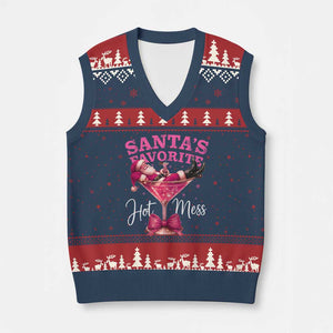Funny Xmas Santas Favorite Hot Mess V-Neck Knit Sweater Vest Xmas Drinking Party TS11 Navy Red Print Your Wear