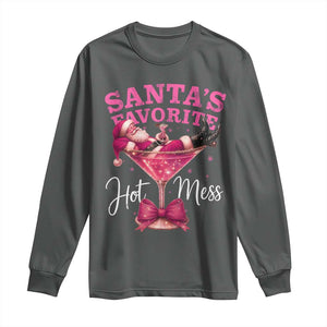 Funny Christmas Santas Favorite Hot Mess Long Sleeve Shirt Xmas Drinking Party TS11 Dark Heather Print Your Wear